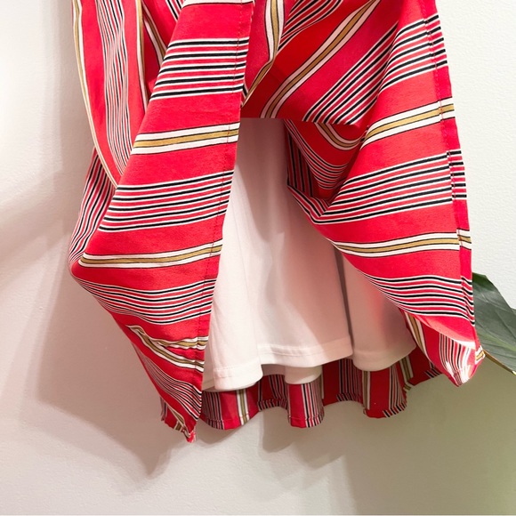 Favlux Fashion Red Striped Deep V Neck Peekaboo Back Tie Around Mini Dress Small - Picture 6 of 9